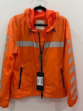 Moncler Off White Gangui Logo Reflector Nylon Zip Up Orange Jacket